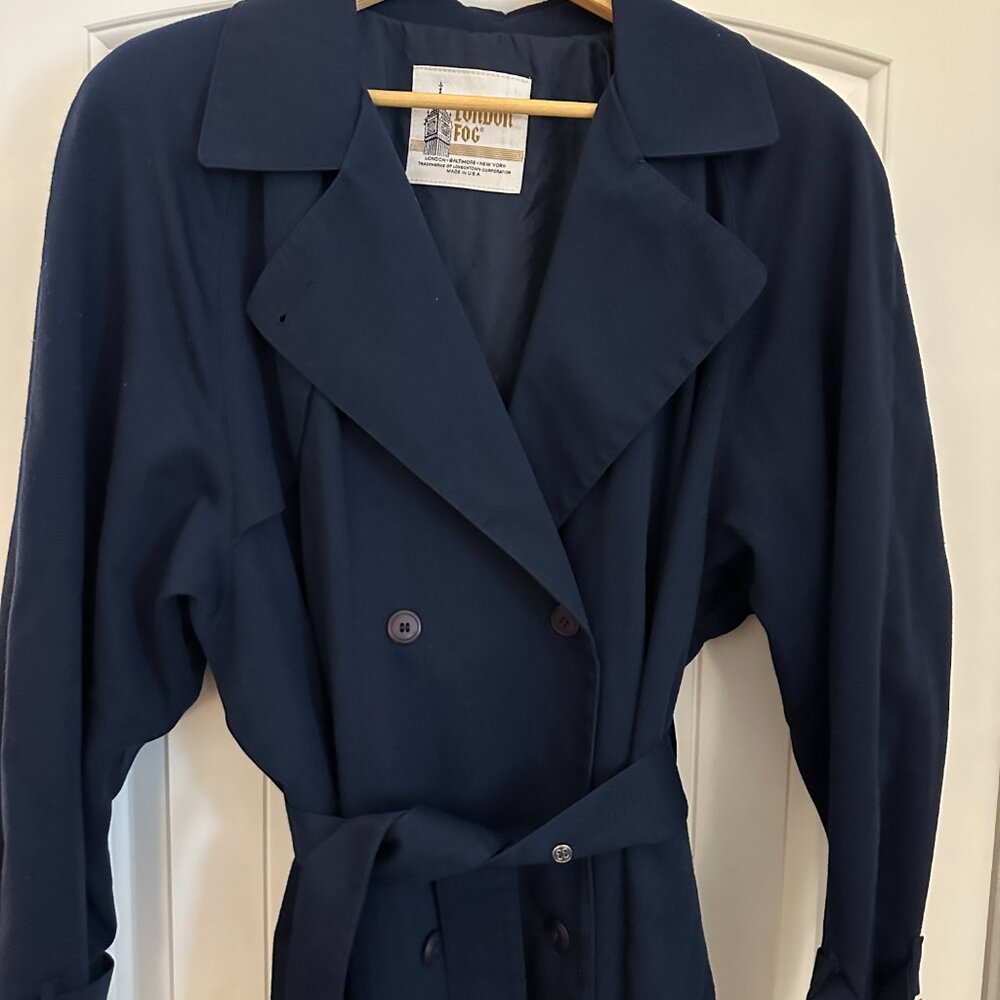 Vintage 80's London Fog Navy Women's Trench Coat size 14 Reg